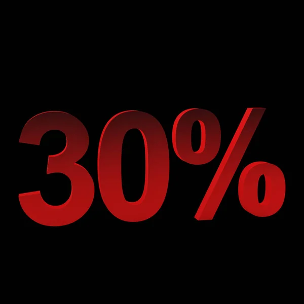 30% de desconto, renderização 3d. Isolado em preto — Fotografia de Stock