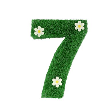 beyaz izole mektup 7 çimen. 3D render