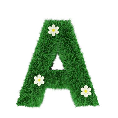 çim üzerinde beyaz izole A harfi. 3D render
