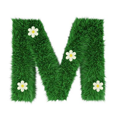 çim mektup üzerinde beyaz izole M. 3D render