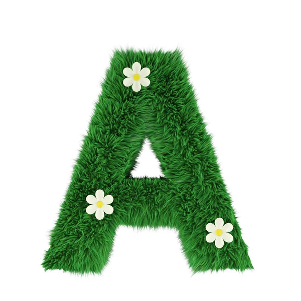 çim üzerinde beyaz izole A harfi. 3D render