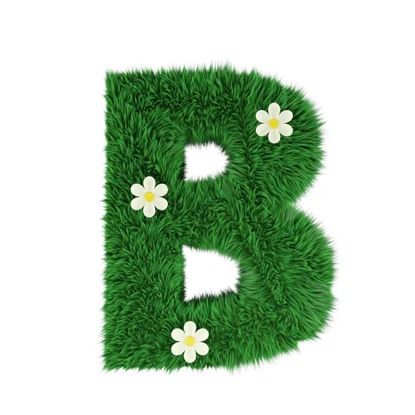 çim üzerinde beyaz izole B harfi. 3D render