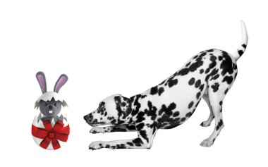 Paskalya köpek yumurta tavşan ile üzerine beyaz izole