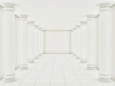 Anüler koridorda beyaz sütun bir dizi. 3D render