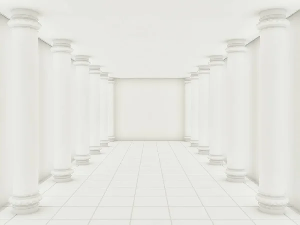 A series of white columns in the annular hall. 3d render — Stock Photo, Image