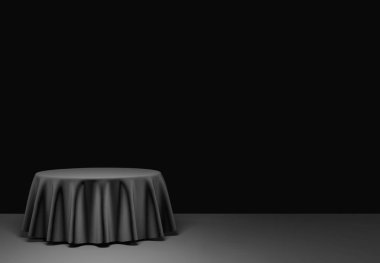 Siyah yuvarlak podyum sahnede. 3D render