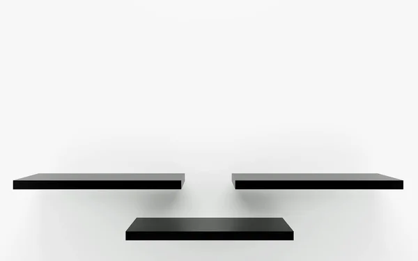 Three black shelf at the wall. 3 d render — Stock Photo, Image