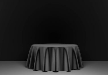 Siyah yuvarlak podyum sahnede. 3D render