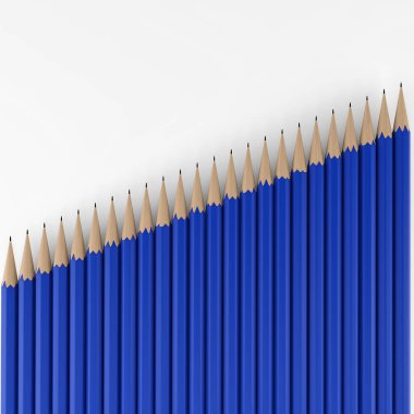 Mavi penciles bir satır. 3D render