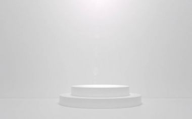 Beyaz bir arka plan beyaz podyumda. 3D render