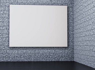 gri tuğla duvar ve çerçeve eski kirli Oda köşesinde. 3D render