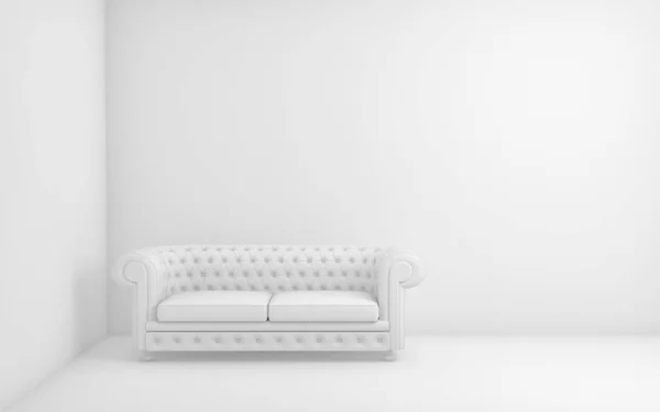 Habitación luminosa blanca con sofá y pared de fondo vacía. 3d renderizar — Foto de Stock
