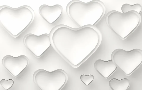Muitos corações brancos no fundo branco. Renderização 3d — Fotografia de Stock