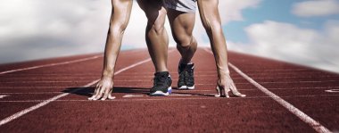 Spor. Bilinmeyen genç atlet çizgisinde. Yatay