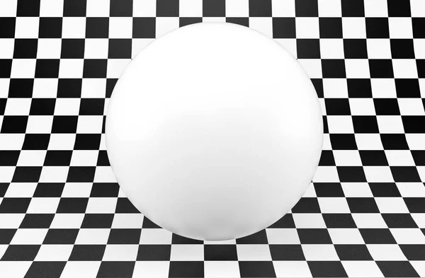 Black and white checker background with white sphere. 3d render