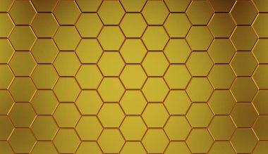 Parlak altın çokgenler soyut dizisi. 3D render