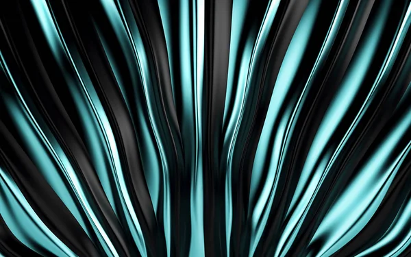 Blauwe en zwarte zijden gordijnen en stof achtergrond. 3D render — Stockfoto