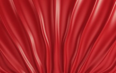 Kırmızı ipek perdelik ve kumaş yerde. 3D render