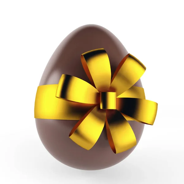 Huevo de chocolate con lazo dorado. 3D render. Aislado sobre un blanco — Foto de Stock