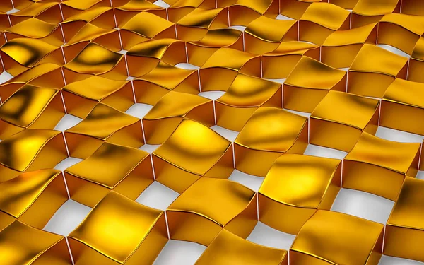 Abstrakta rad skinande guld och vit polygoner. 3D render — Stockfoto