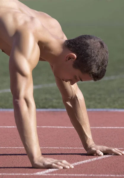 Sport concept. Loper op de startlijn — Stockfoto