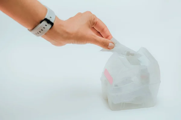 Womans hand taking a pack with pills from the box — Stock Photo, Image