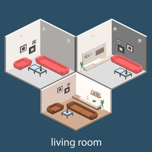 Isometric interiors of living room — Διανυσματικό Αρχείο