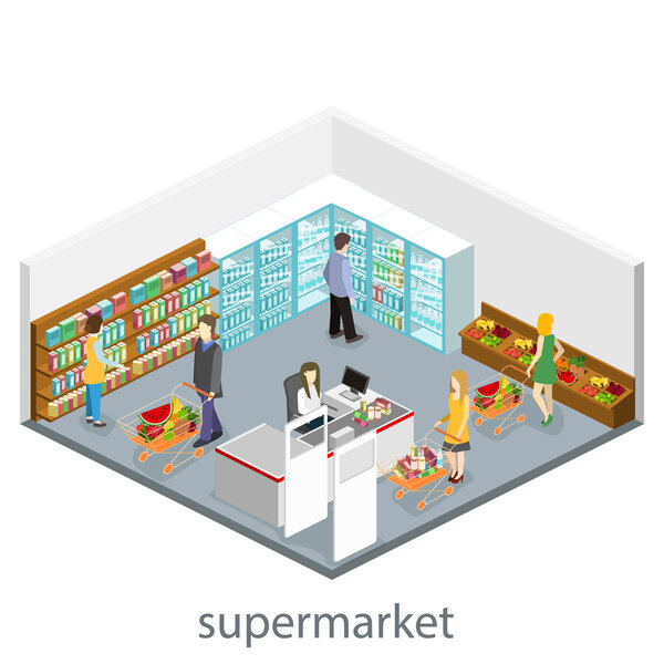Isometric interior of grocery store