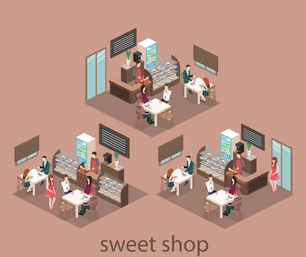 Ізометричні інтер'єри солодких магазинів — стоковий вектор