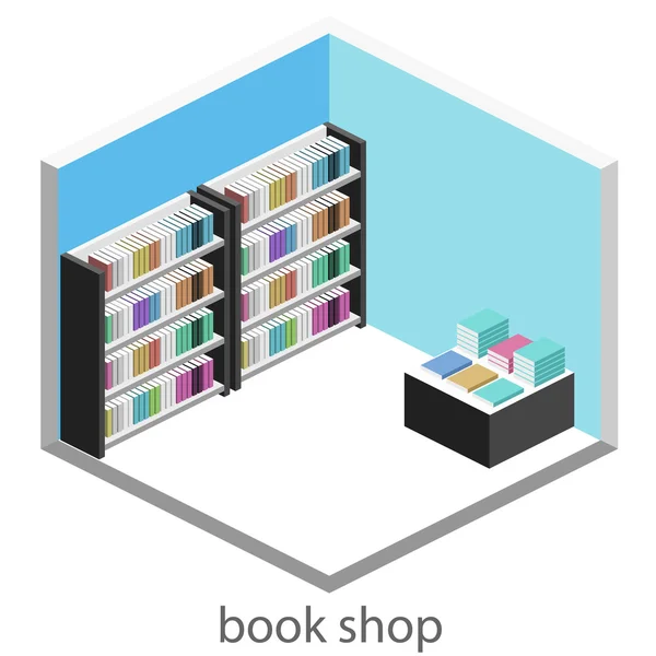 Ισομετρική εσωτερικό του κατάστημα βιβλίων — Διανυσματικό Αρχείο