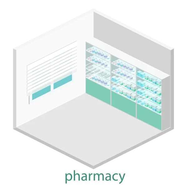 Intérieur isométrique de la pharmacie — Image vectorielle