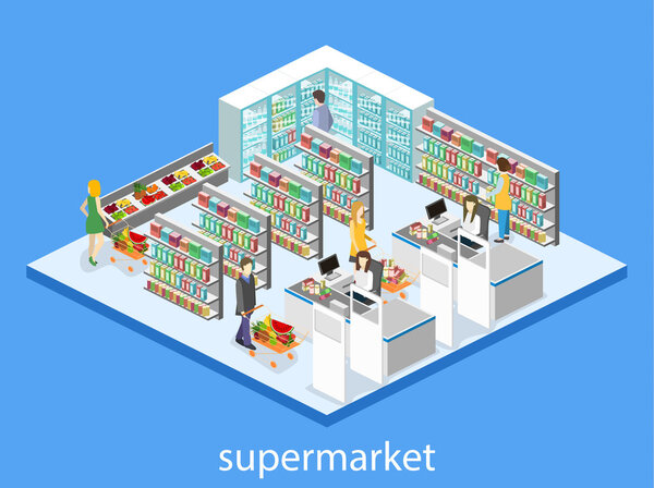 Isometric interior of grocery store