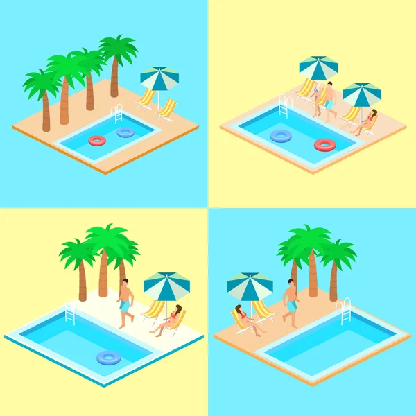 Piscinas isométricas — Vector de stock