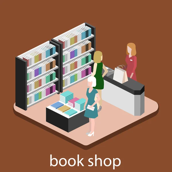 Isometrisk inre av bokhandel — Stock vektor