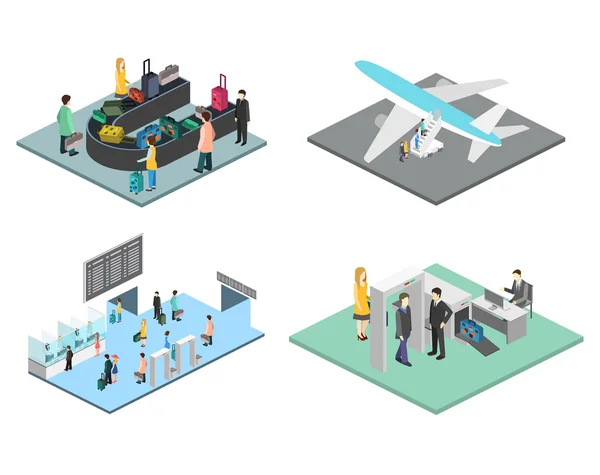 Escenas isométricas del aeropuerto — Vector de stock