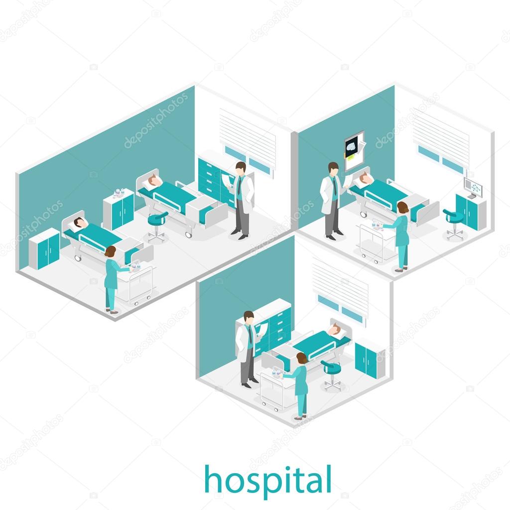 Isometric interiors of hospital room