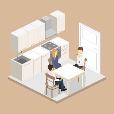 3D iç modern mutfak.