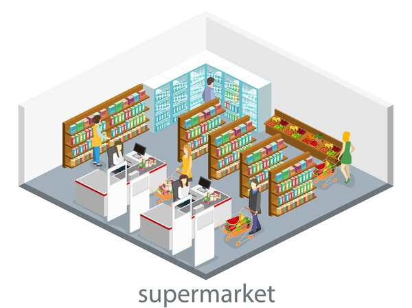 Isometric interior of grocery store