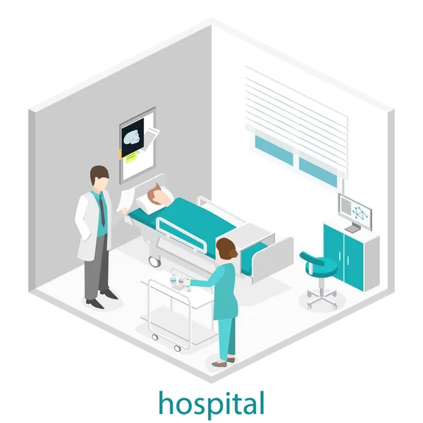 Intérieur plat isométrique de l'hôpital — Image vectorielle