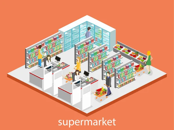 Isometrische interieur van supermarkt — Stockvector