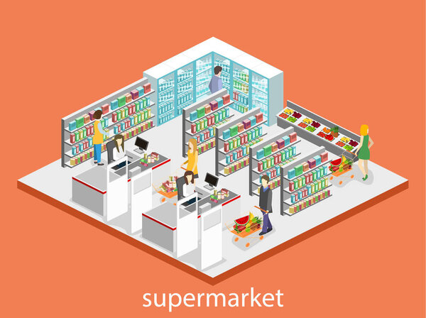 Isometric interior of grocery store