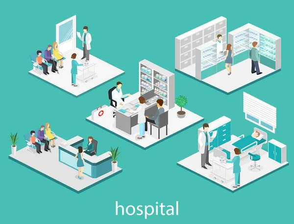 Isometric flat interior of hospital — Stock Vector