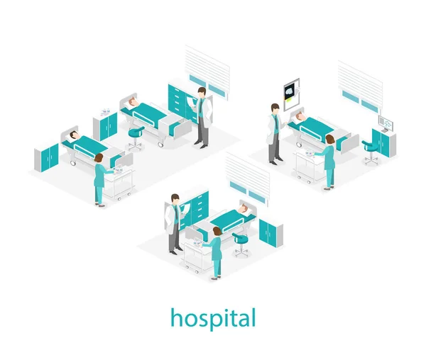 Изометрический плоский интерьер больницы — стоковый вектор