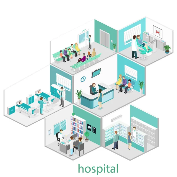 Isometric flat interior of hospital — Stock Vector