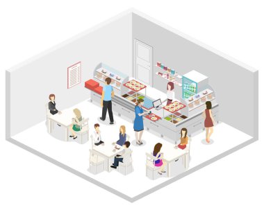 bir kahve dükkanı veya kantin iç.