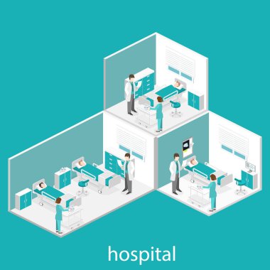 Hastane odasında izometrik düz iç. 