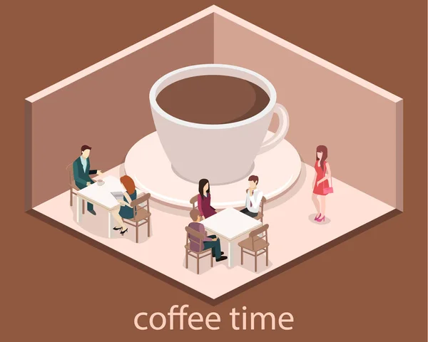 Izometryczne wnętrze kawiarni — Wektor stockowy