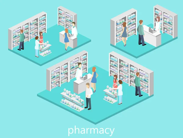 Interior isométrico de la farmacia . — Vector de stock