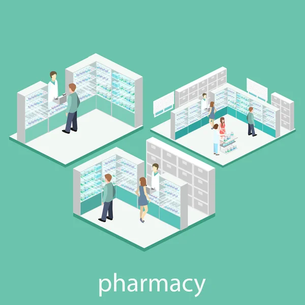 Intérieur isométrique de la pharmacie . — Image vectorielle