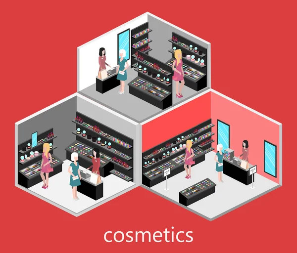 Interior isométrico da loja de cosméticos — Vetor de Stock